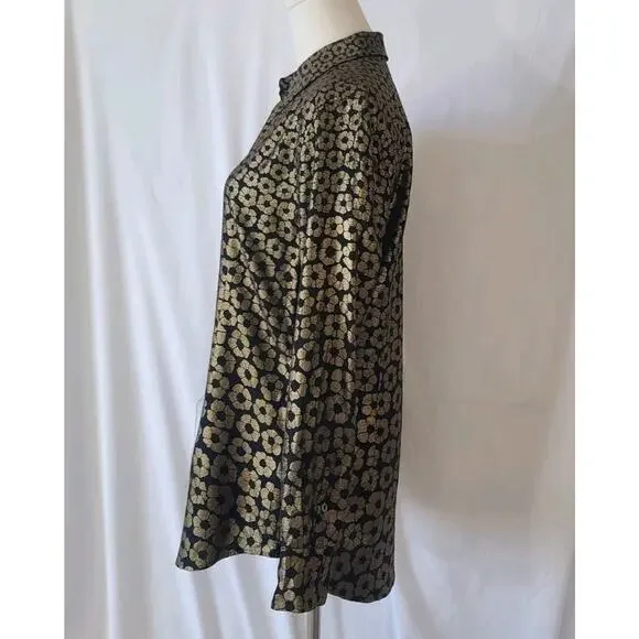 Sold! Equipment Femme Womens Black Gold Floral 100% Silk Blouse Top Small - Picture 4 of 5